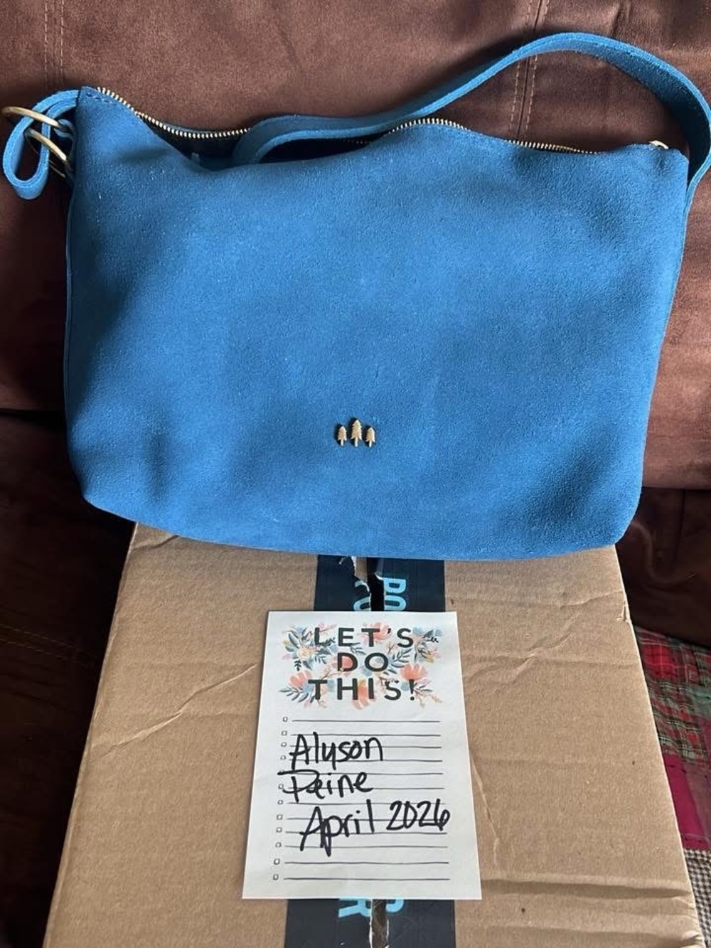 Portland Leather Blue Suede Large Slouchy Shoulder Bag